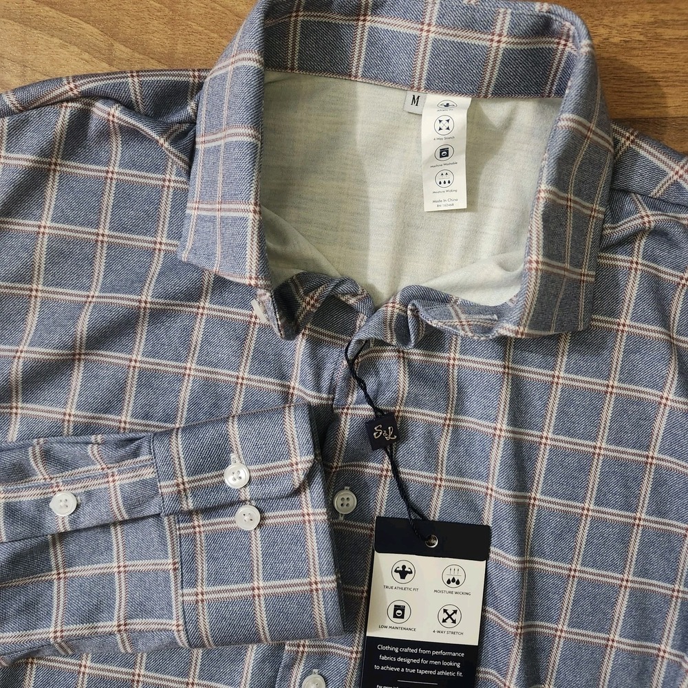 Men's Plaid Button-Down Shirt - Blue with Cream Windowpane